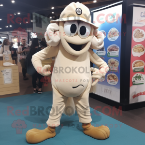 Beige Fried Calamari mascot costume character dressed with a Joggers and Caps