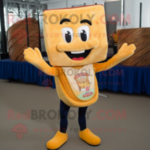 Cream Grilled Cheese Sandwich mascot costume character dressed with a Skinny Jeans and Necklaces