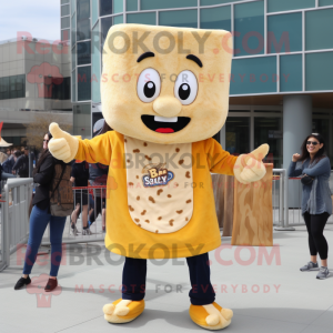 Cream Grilled Cheese Sandwich mascot costume character dressed with a Skinny Jeans and Necklaces