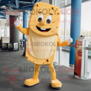 Cream Grilled Cheese Sandwich mascot costume character dressed with a Skinny Jeans and Necklaces