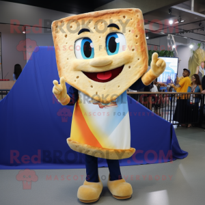 Cream Grilled Cheese Sandwich mascot costume character dressed with a Skinny Jeans and Necklaces