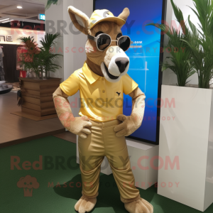 Gold Donkey mascot costume character dressed with a Bermuda Shorts and Sunglasses