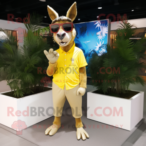 Gold Donkey mascot costume character dressed with a Bermuda Shorts and Sunglasses