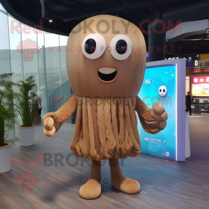 Brown Jellyfish mascot costume character dressed with a Turtleneck and Anklets