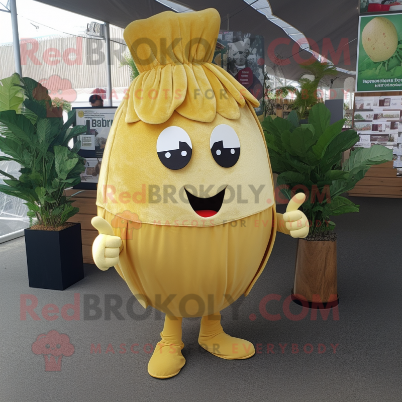 Gold Turnip mascot costume character dressed with a Leggings and Keychains Gold Turnip mascot costume character dressed with a Leggings and Keychains