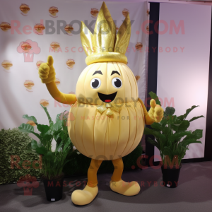 Gold Turnip mascot costume character dressed with a Leggings and Keychains