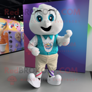 nan Ice Cream mascot costume character dressed with a Shorts and Lapel pins
