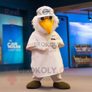 Cream Bald Eagle mascot costume character dressed with a Culottes and Beanies