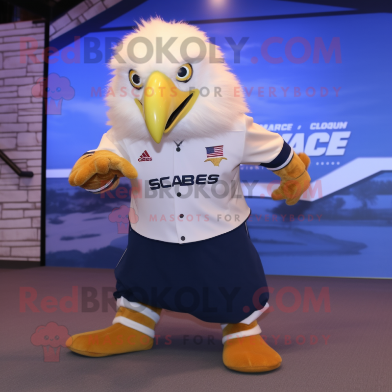 Cream Bald Eagle mascot costume character dressed with a Culottes and Beanies