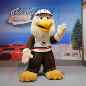 Cream Bald Eagle mascot costume character dressed with a Culottes and Beanies