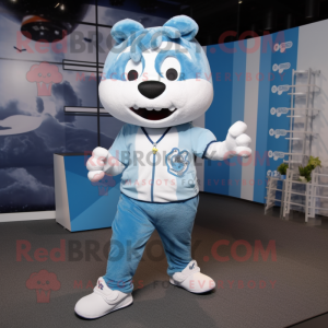 Sky Blue Steak mascot costume character dressed with a Joggers and Bracelets