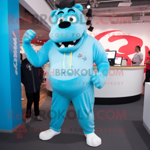 Sky Blue Steak mascot costume character dressed with a Joggers and Bracelets