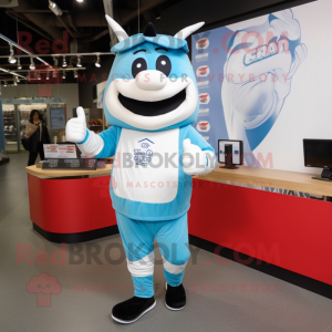 Sky Blue Steak mascot costume character dressed with a Joggers and Bracelets