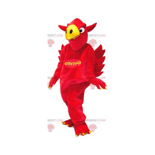 Mascotte grifone rosso e giallo. Uccello rosso e giallo -