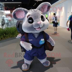 Navy Chinchilla mascot costume character dressed with a Bermuda Shorts and Backpacks