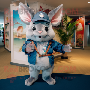 Navy Chinchilla mascot costume character dressed with a Bermuda Shorts and Backpacks