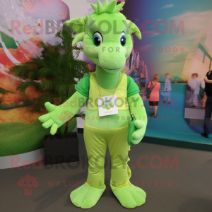 Lime Green Sea Horse mascot costume character dressed with a Chinos and Coin purses