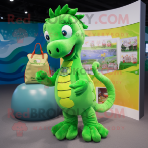 Lime Green Sea Horse mascot costume character dressed with a Chinos and Coin purses