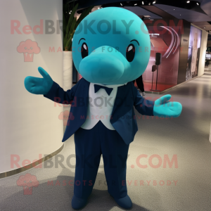 Teal Whale mascotte kostuum...