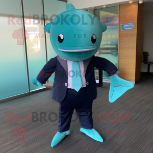 Teal Whale maskot drakt...