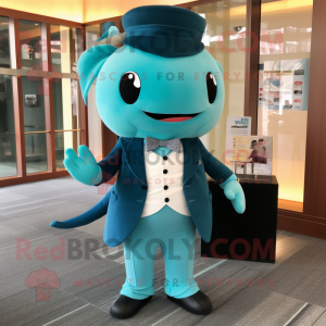 Teal Whale maskot kostume...