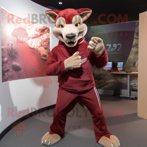 Maroon Thylacosmilus mascot costume character dressed with a Long Sleeve Tee and Anklets