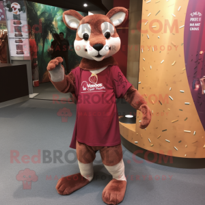 Maroon Thylacosmilus mascot costume character dressed with a Long Sleeve Tee and Anklets