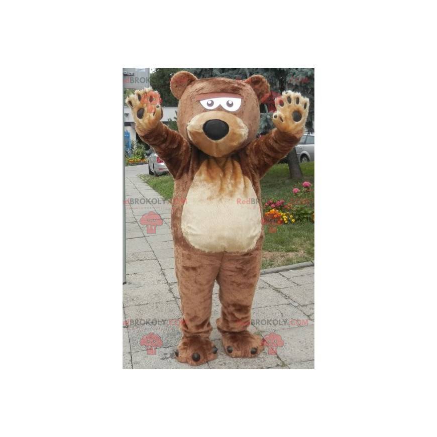 Mascote gigante urso marrom macio e fofo. Mascote ursinho de