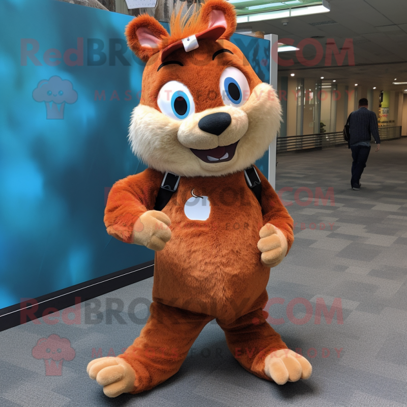 Rust Squirrel mascot costume character dressed with a Culottes and Shoe laces