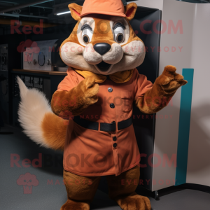 Rust Squirrel mascot costume character dressed with a Culottes and Shoe laces