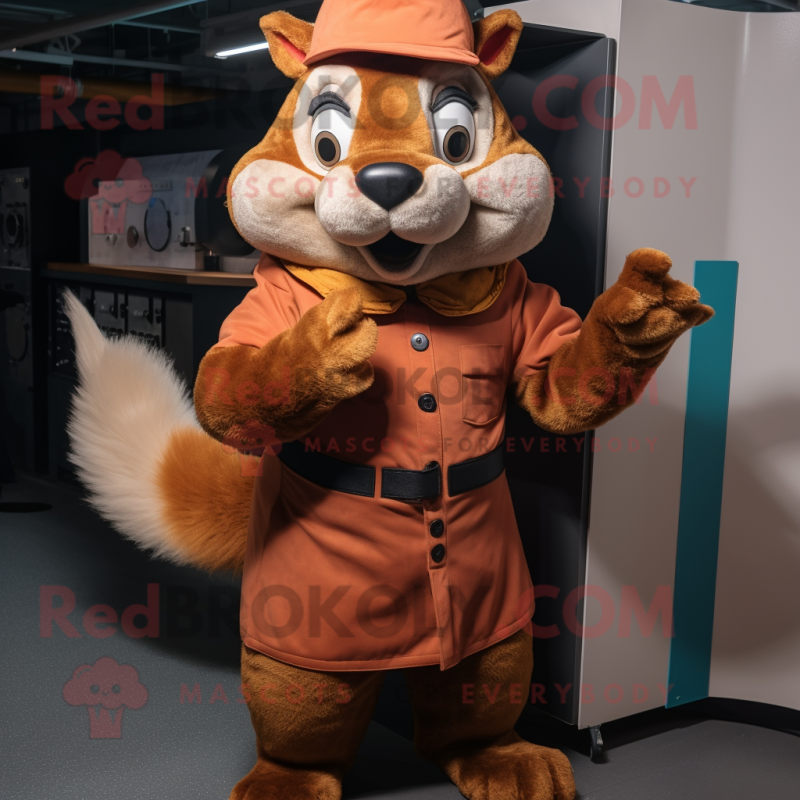 Rust Squirrel mascot costume character dressed with a Culottes and Shoe laces