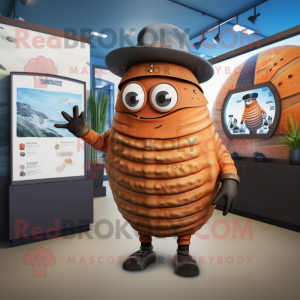 Rust Trilobite mascot costume character dressed with a Shift Dress and Berets