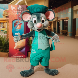 Teal Ratatouille mascot costume character dressed with a Board Shorts and Headbands