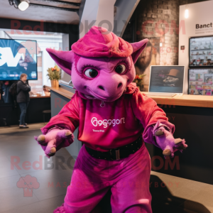 Magenta Gargoyle mascot costume character dressed with a Playsuit and Beanies