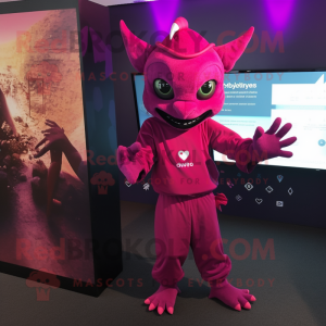 Magenta Gargoyle mascot costume character dressed with a Playsuit and Beanies