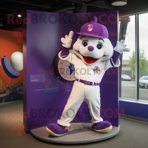 Purple Acrobat mascot costume character dressed with a Baseball Tee and Brooches