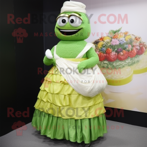 Green Biryani mascot costume character dressed with a Wedding Dress and Clutch bags