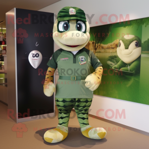 Olive Anaconda mascot costume character dressed with a Rugby Shirt and Keychains