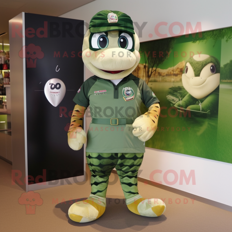 Olive Anaconda mascot costume character dressed with a Rugby Shirt and Keychains Olive Anaconda mascot costume character dressed with a Rugby Shirt and Keychains