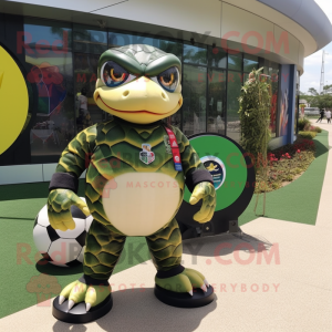 Olive Anaconda mascot costume character dressed with a Rugby Shirt and Keychains