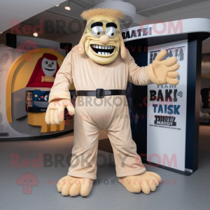 Beige Frankenstein'S Monster mascot costume character dressed with a Bootcut Jeans and Gloves