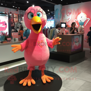 Peach Flamingo mascot costume character dressed with a V-Neck Tee and Anklets