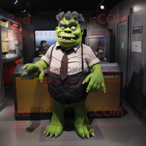 Olive Frankenstein'S Monster mascot costume character dressed with a Blouse and Cufflinks