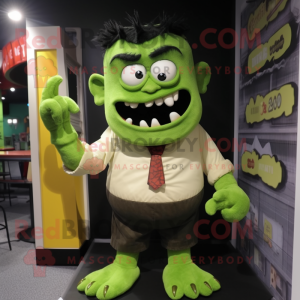 Olive Frankenstein'S Monster mascot costume character dressed with a Blouse and Cufflinks