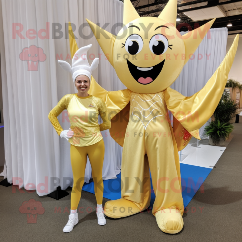 Gold Tooth Fairy mascot costume character dressed with a Yoga Pants and Shoe laces Gold Tooth Fairy mascot costume character dressed with a Yoga Pants and Shoe laces