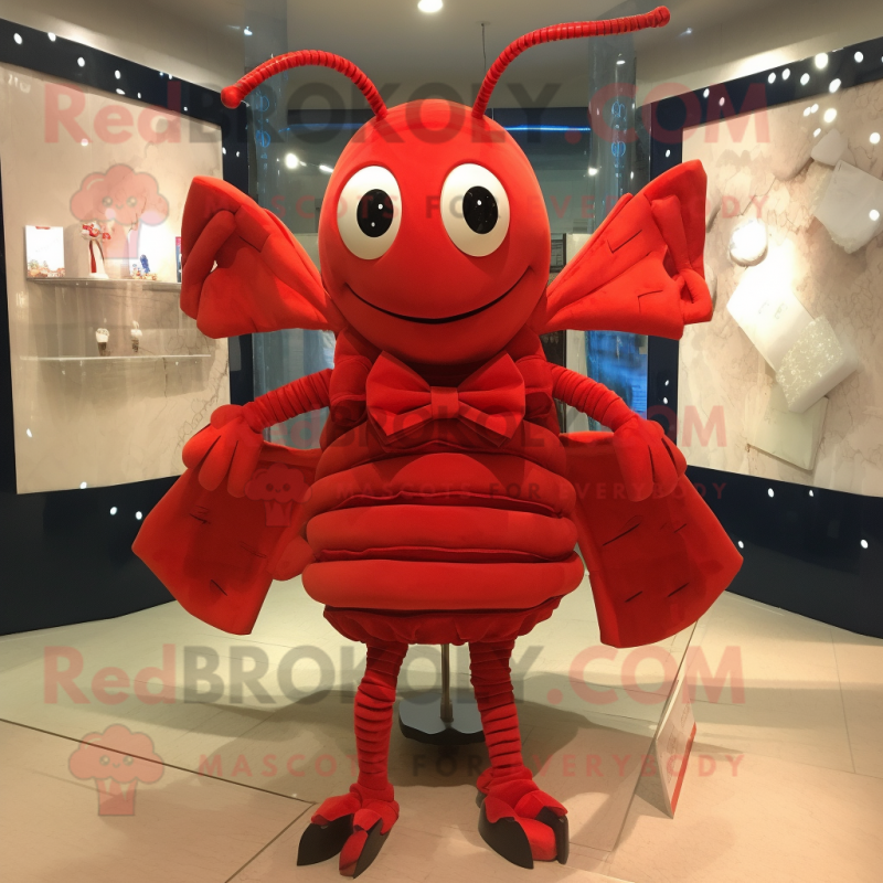 Red Trilobite mascot costume character dressed with a Mini Skirt and Bow ties Red Trilobite mascot costume character dressed with a Mini Skirt and Bow ties