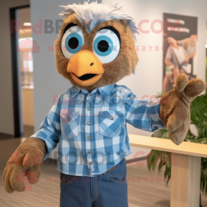 Tan Harpy mascot costume character dressed with a Chambray Shirt and Mittens