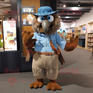 Tan Harpy mascot costume character dressed with a Chambray Shirt and Mittens
