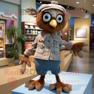 Tan Harpy mascot costume character dressed with a Chambray Shirt and Mittens