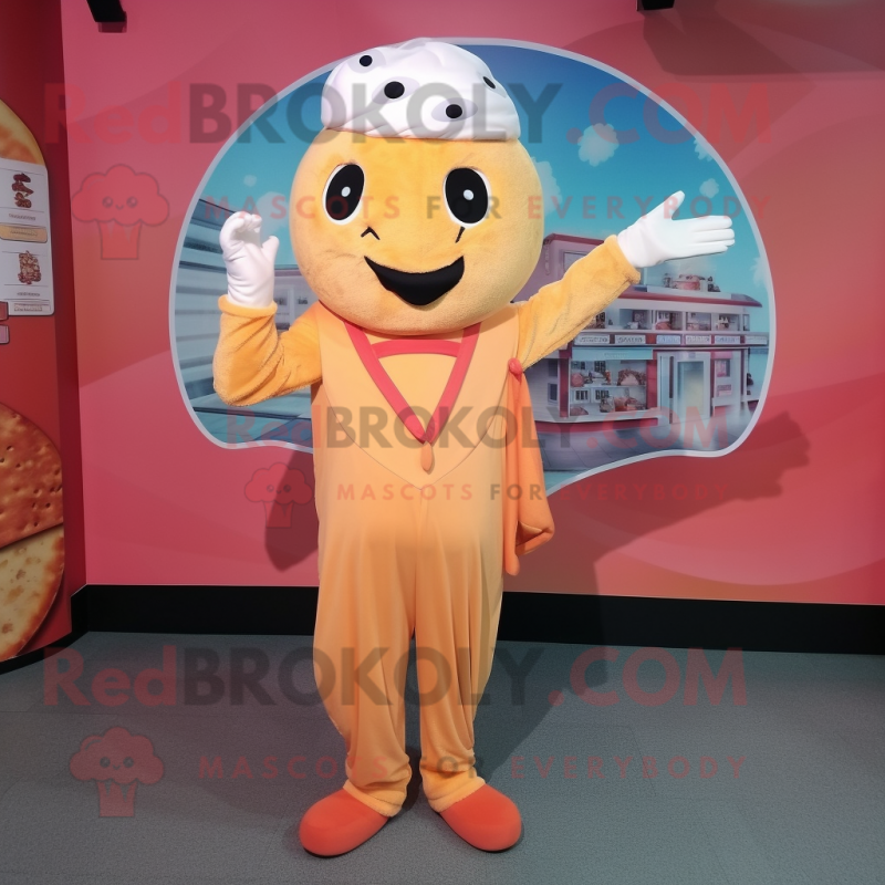 Peach Pizza mascot costume character dressed with a Jumpsuit and Scarf clips